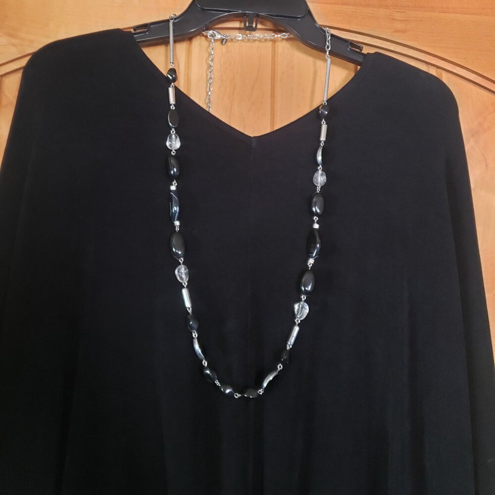 Chico's Black and Silvertone Chunky Long Necklace